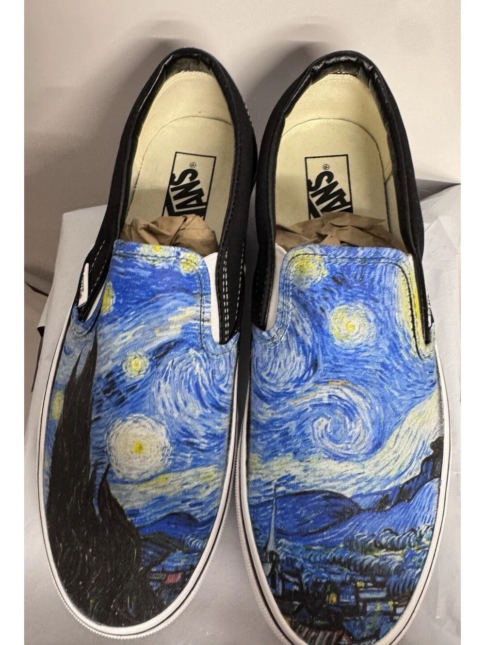 Vans Custom Slip On Starry Night Vincent Van Gogh Art Sneakers Men 8.5 Women 10
